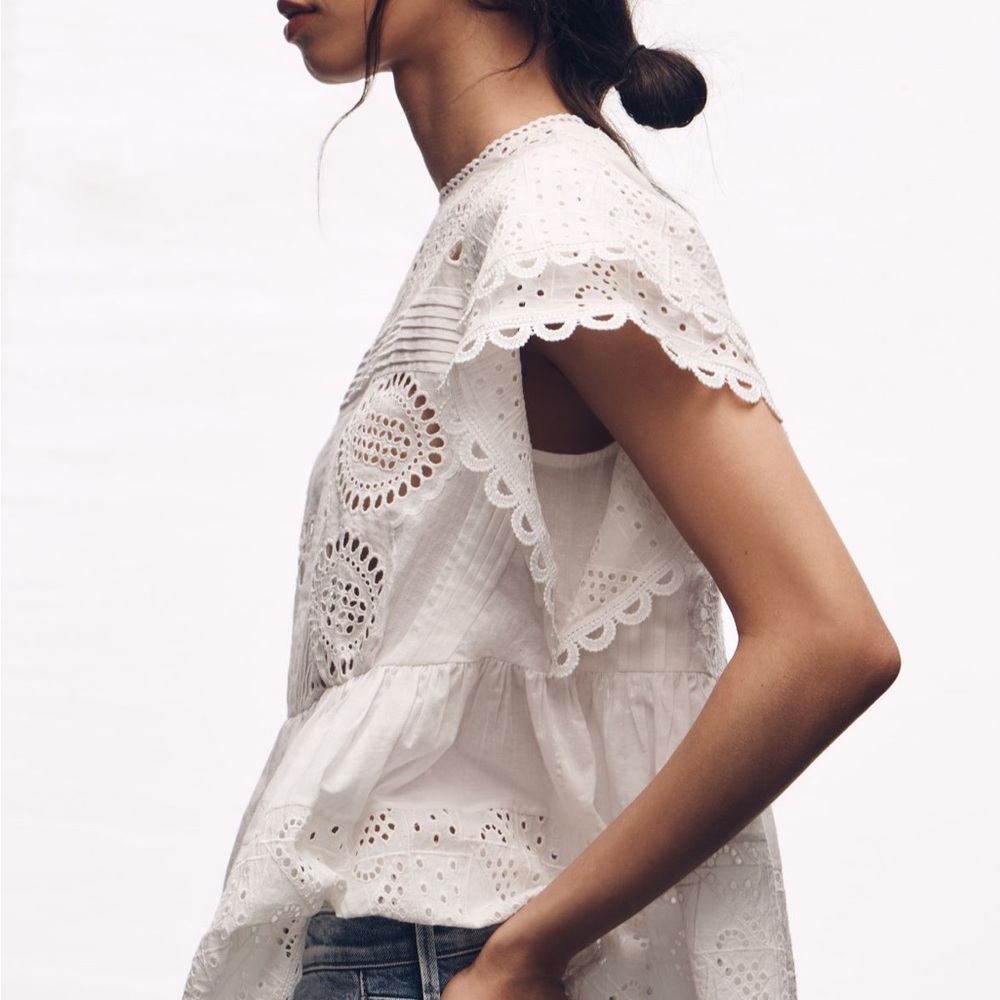 Anthropologie Ever That Girl Flutter Sleeve Eyelet Tunic - Picture 3 of 15